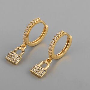 Lock Gold Plated Minimalist Zircon Rhinestone Earrings